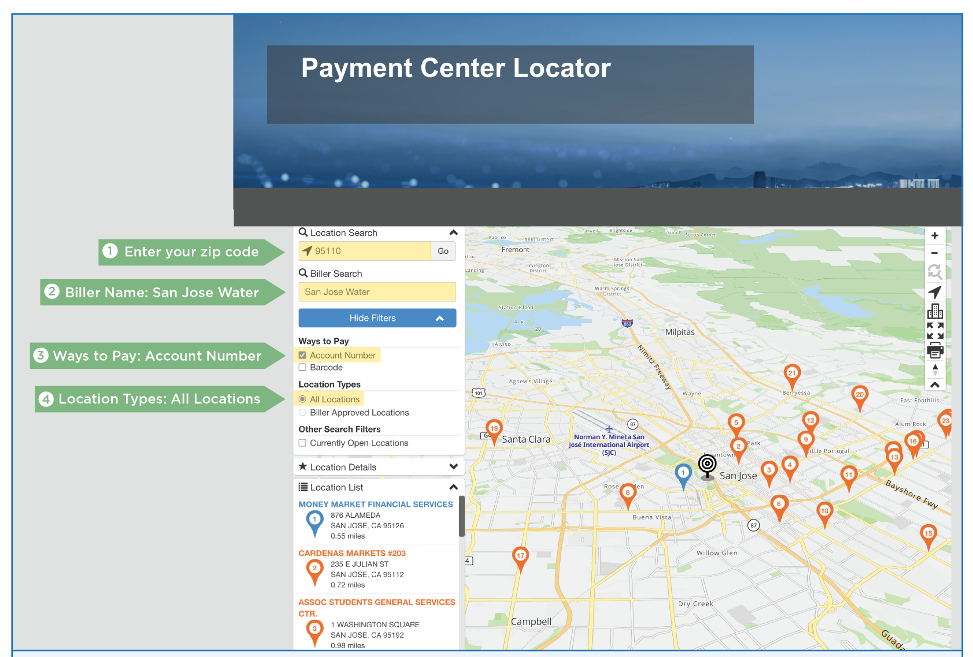 Payment Center Locator Map